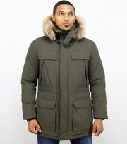 Enos Parka Jas Heren – Met Bontkraag - Groen - Maat: M