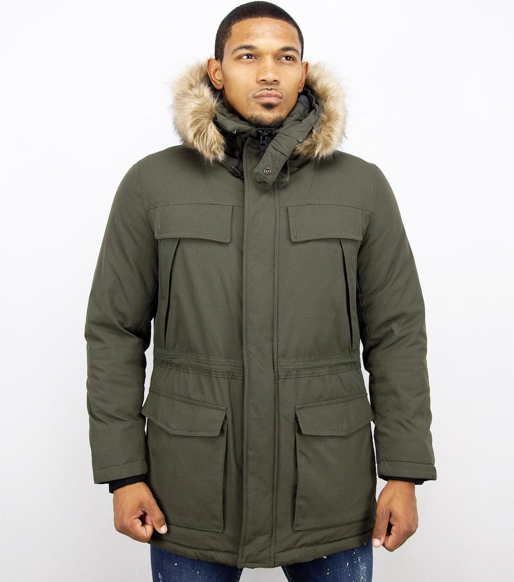 Enos Parka Jas Heren – Met Bontkraag - Groen - Maat: M