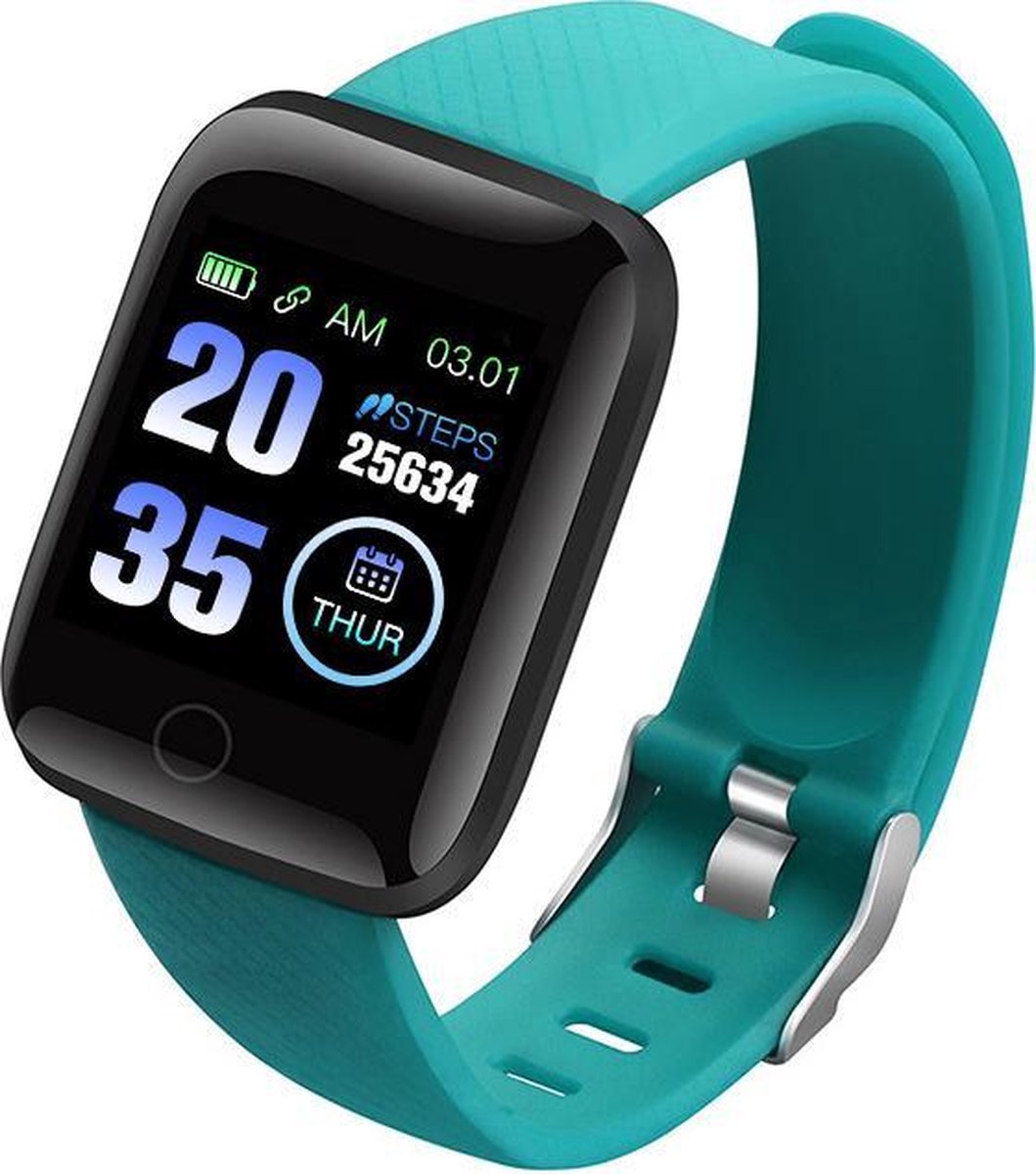 Smartwatch | Fitness tracker| Bluetooth| Sporthorloge | Fitnesshorloge | Stappenteller| Calorieënmeter| Incl. hartslagmeter | Dames en Heren | Turquoise
