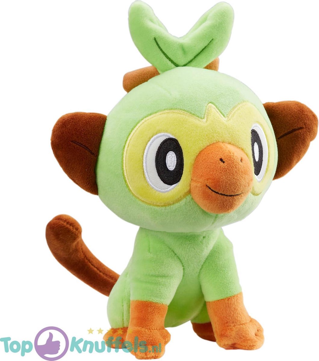 Grookey Pokémon Pluche Knuffel 25 cm + Pokémon Sword & Shield Sticker! |Speelgoed Knuffeldier Knuffelpop Pokémon | Best friend from Eevee Snorlax Charmander Charizard Squirtle Bulbasaur