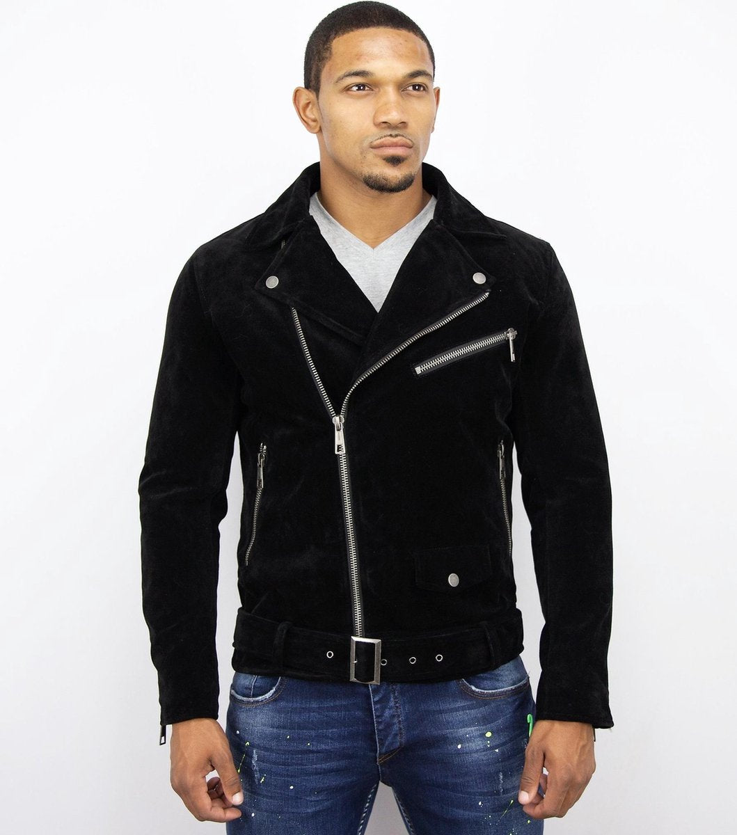 WARREN WEBBER Suede Bikerjack - Nep Leren Jasje - Leren Jasje - Zwart - Maat: XS