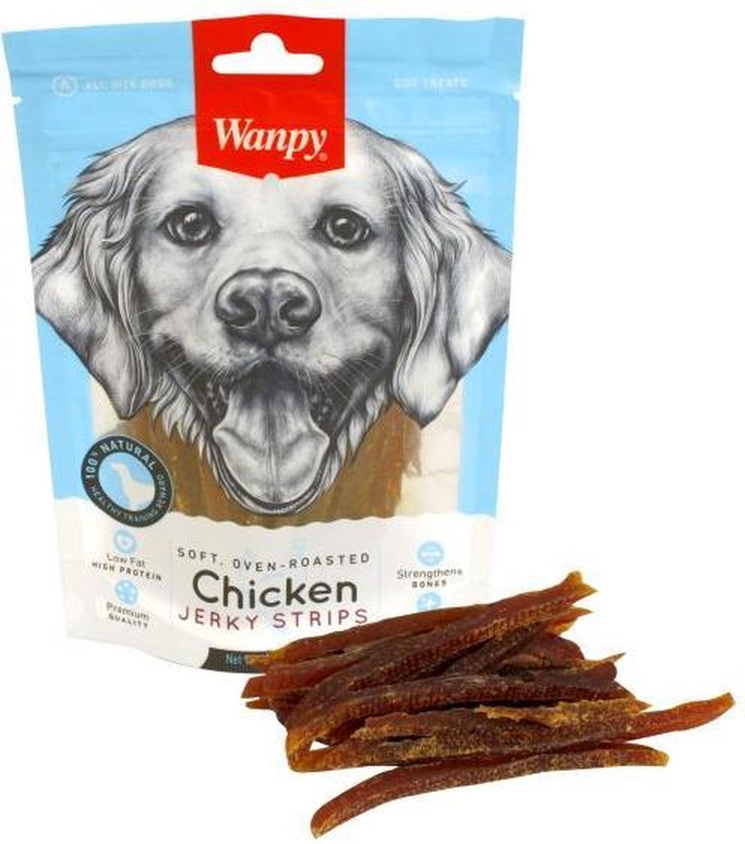 100 gr Wanpy soft oven-roasted chicken jerky strips