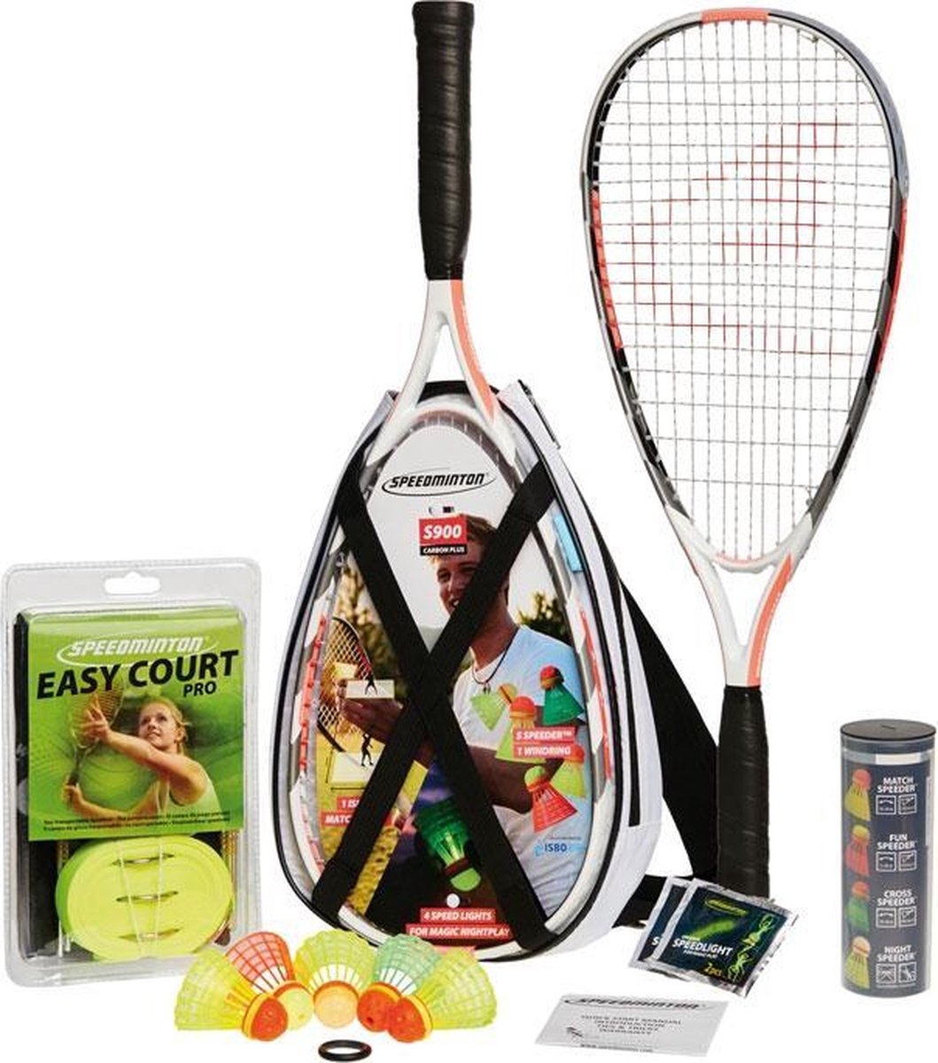 Speedminton S900 set - wit/grijs/rood - crossminton - speedbadminton