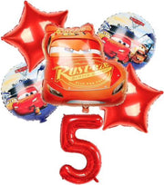 Geweldig 6 delig ballonpakket met 'Cars' en grote cijfer 5 (1 meter hoog)