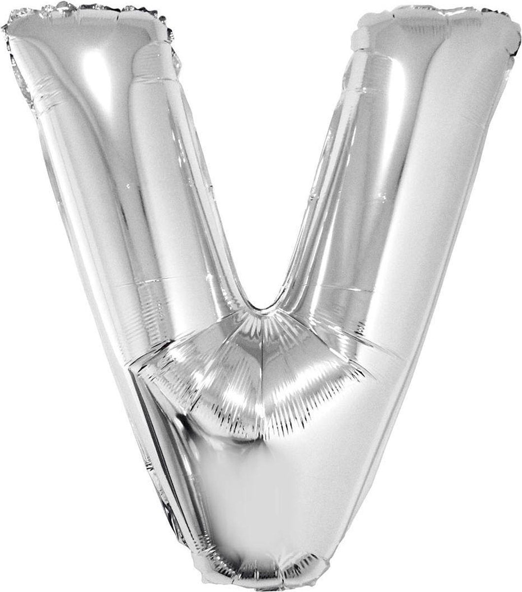 Grote folie ballon letter V Zilver