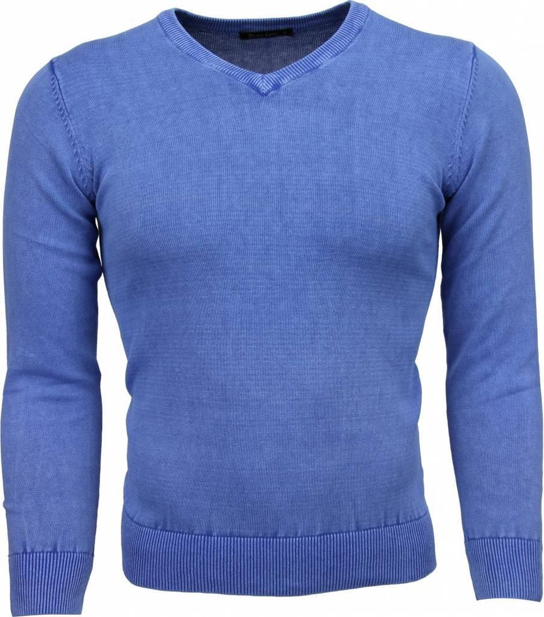 TONY BACKER Casual Trui - Exclusive Blanco V-Hals - Blauw - Maten: L