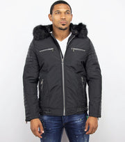 Enos Korte Heren Parka Jas – Met bontkraag - Zwart - Maat: M