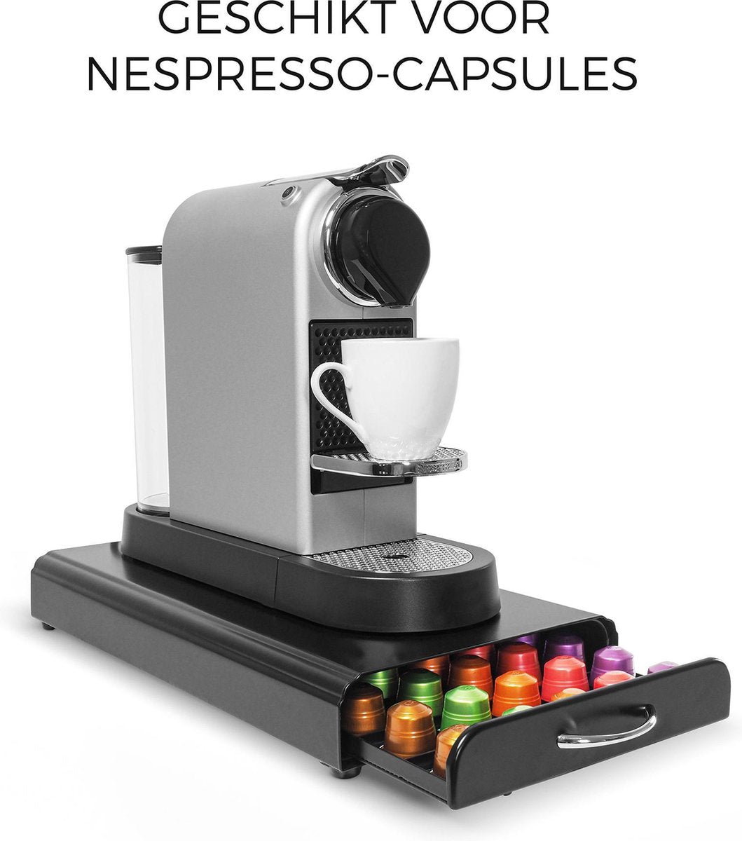 Gadgy Capsulehouder Voor Nespresso Capsules – Koffiecups houder met lade – Zwart - RVS