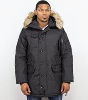 Just Key Winterjassen - Heren Winterjas Lang - Kunstkraag - Parka Jack Kodiak - Zwart - M