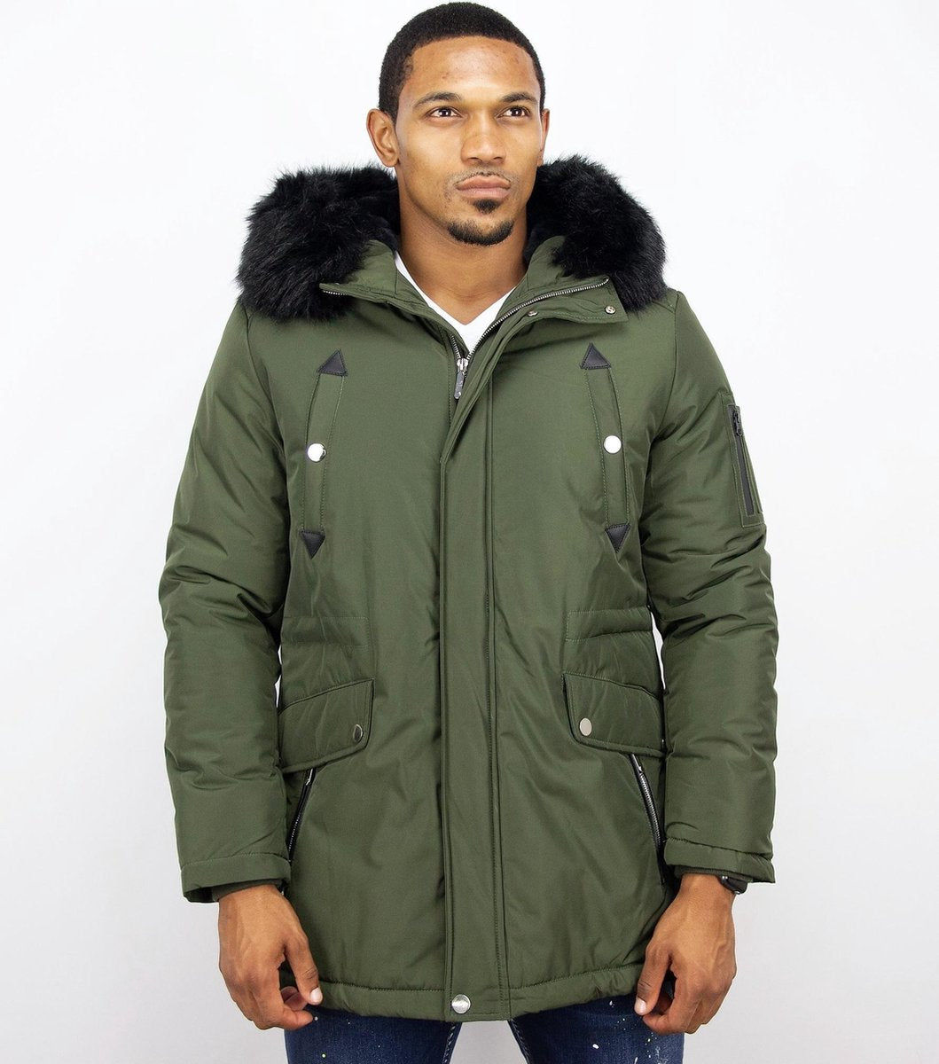 Enos Lange Parka Jas Heren – Met Faux Bontkraag– Donkergroen Heren Parka
