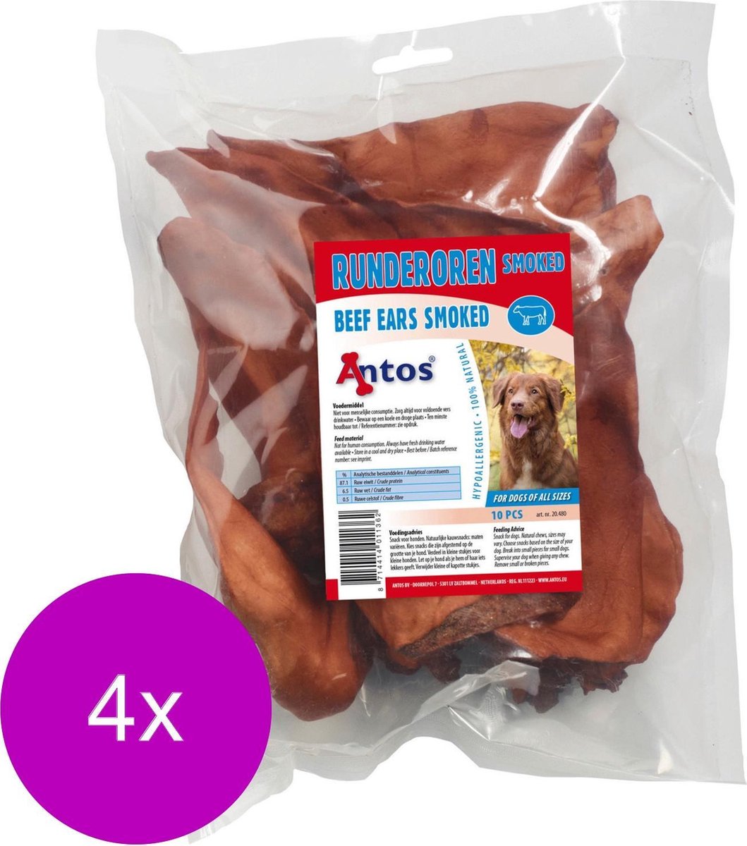 Antos Runderoor Smoked - Hondensnacks - 4 x Rund 280 g 10 stuks
