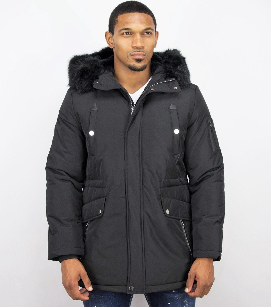 Enos Lange Parka Jas Heren – Met Faux Bontkraag– Zwart Heren Parka