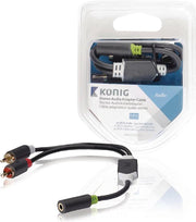 Stereo audio adapter cable 2x RCA male - 3.5 mm female 0.20 m grey