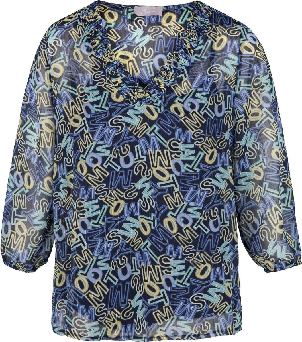 Cassis - Blouse met letterprint en lurex - Blauw