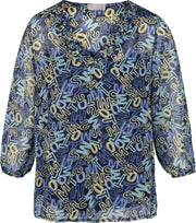 Cassis - Blouse met letterprint en lurex - Blauw