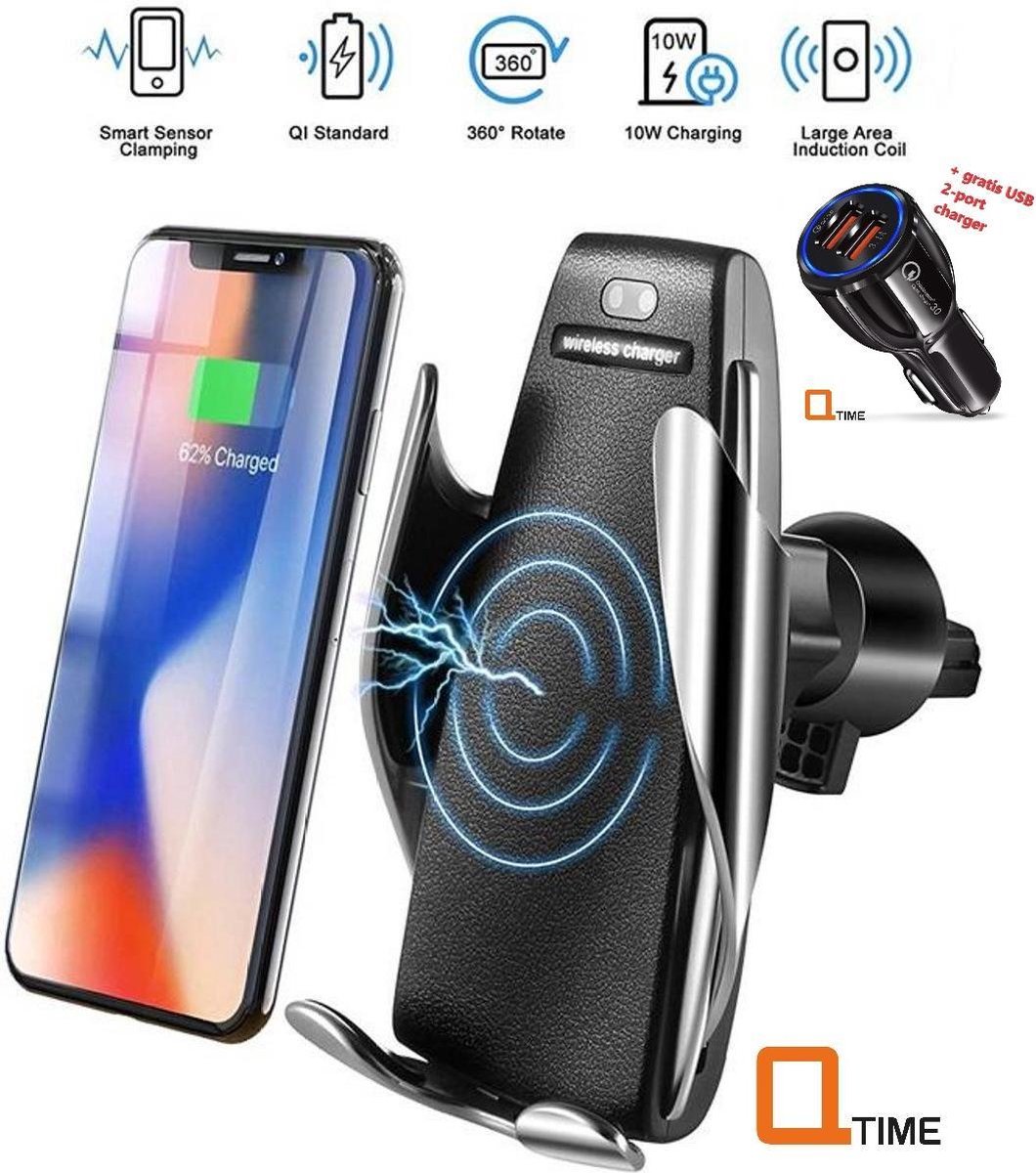 Luxe Universele Telefoon Houder | Draadloze QI Lader | Smart Sensor Automatische Armen| met autolader 10watt