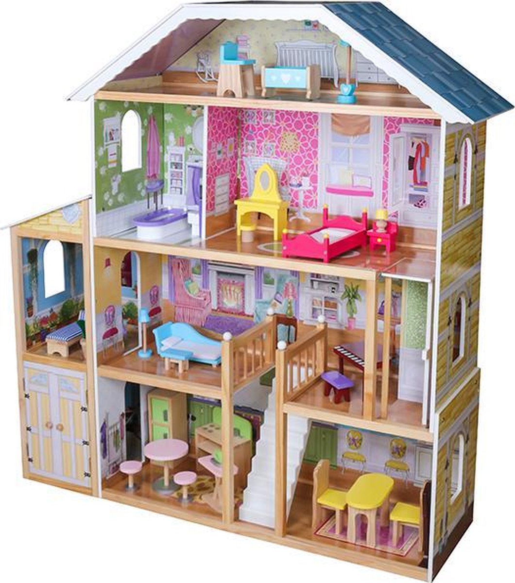 Houten Poppenhuis XXL | Meubelset 28pcs | 98 x 32 x 123cm