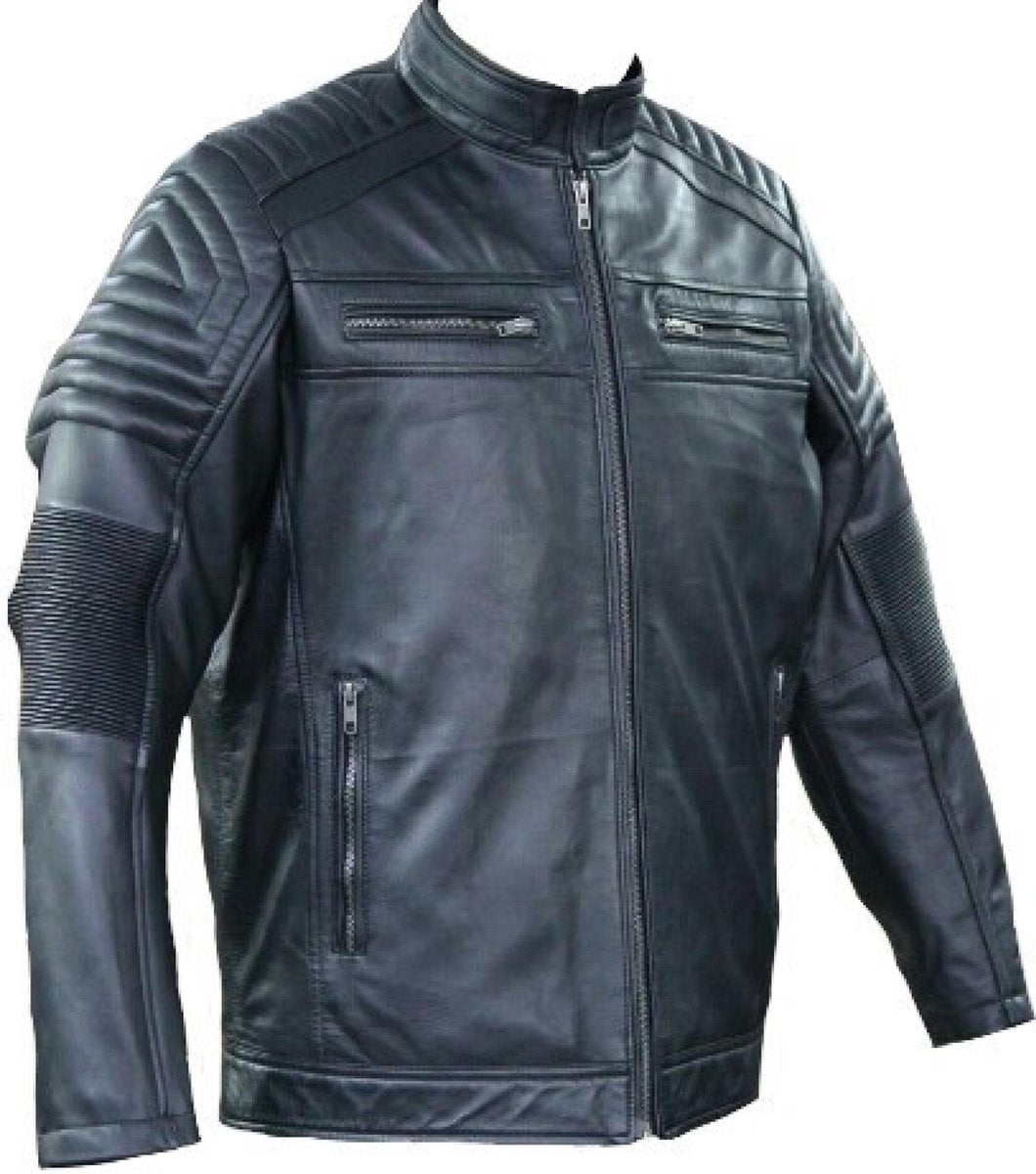 URBAN 5884®  777- Heren Zwarte Leren Motorjas  met CE Protectors - L