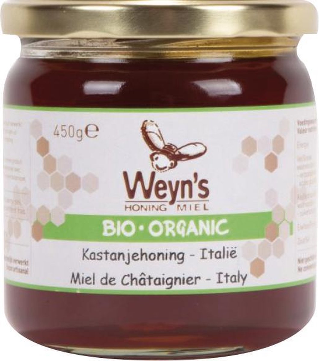 Biologische kastanjehoning vloeibaar Italië  - 450g - Weyn's - Honing vloeibaar