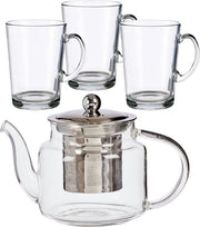 Glazen theepot met filter/infuser van 500 ml met 6x stuks theeglazen van 250 ml