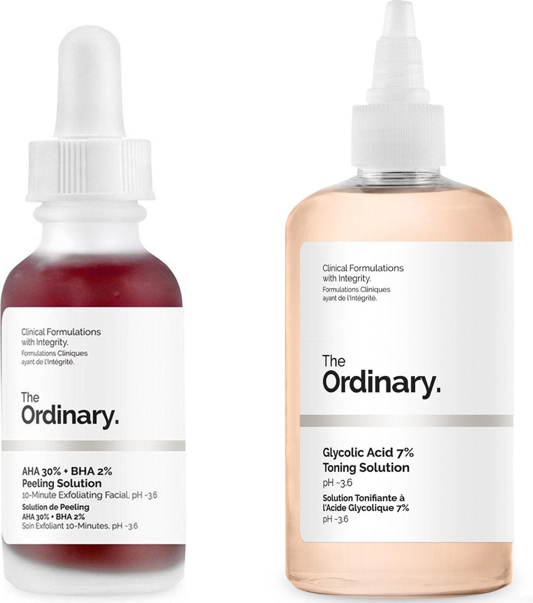 Duo set The Ordinary Peeling - AHA 30% + BHA 2% Peeling Solution - Gezichts peeling - Gezichtsserum and Glycolic Acid 7% Toning Solution -