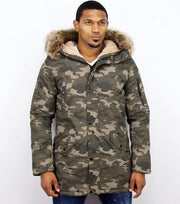 Enos Lange Heren Winterjas – Met Faux Bontkraag – Camouflage Heren Winterjas Heren Jas Maat M