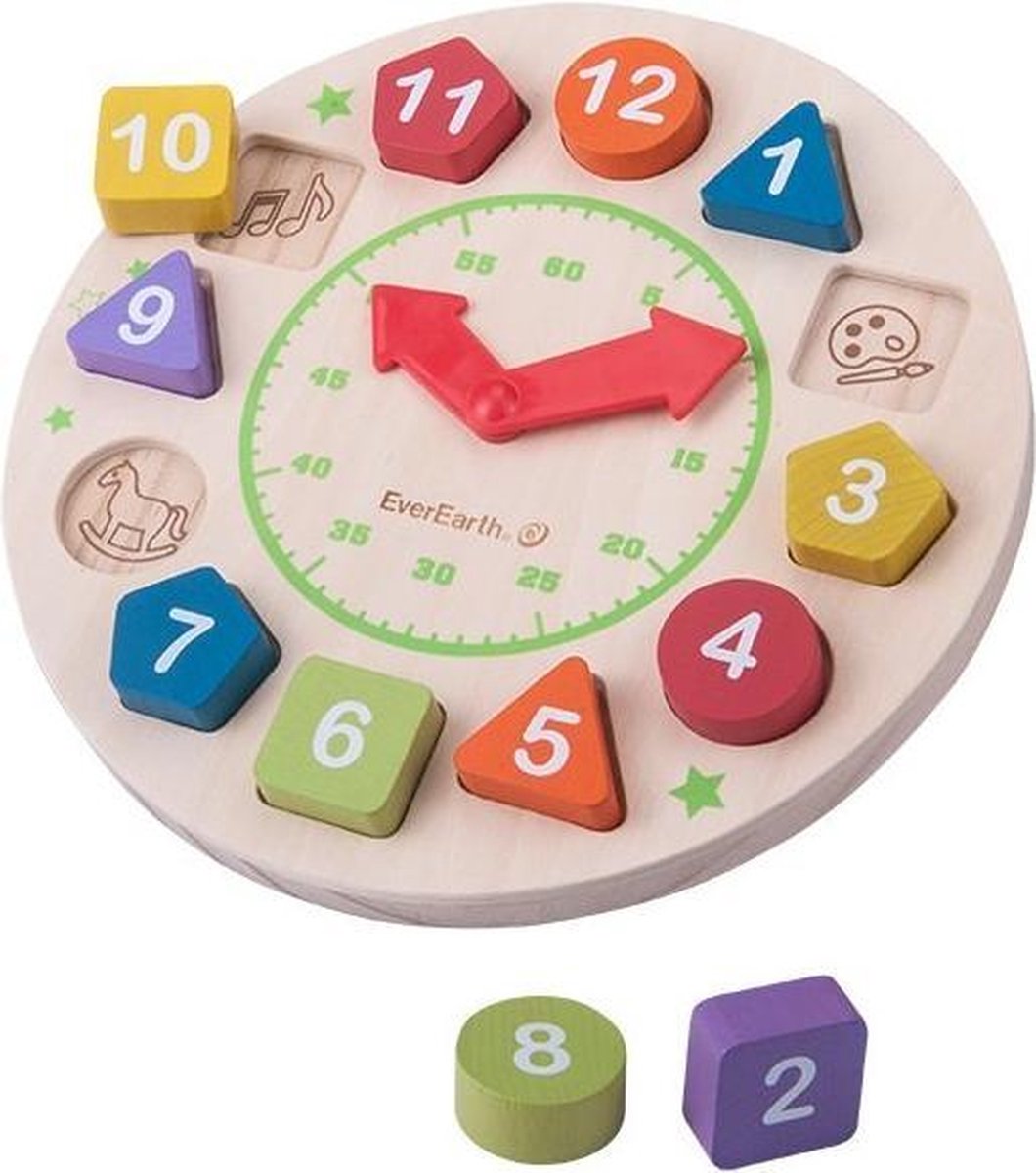 Everearth Houten Klok Vormen Educatief Multicolor 23 Cm