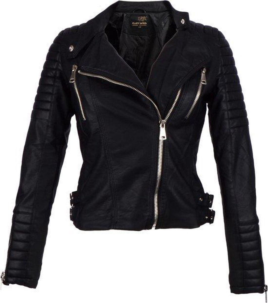 Zwarte Bikerjack voor dames - Kunstleer-only - 48