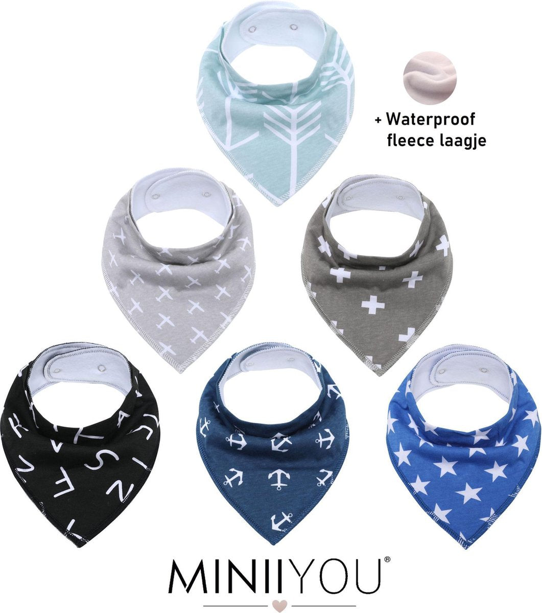 MINIIYOU Bandana Kwijlslabbetjes -  Blauw - 6 Stuks - Puntslabbetjes - Waterproof