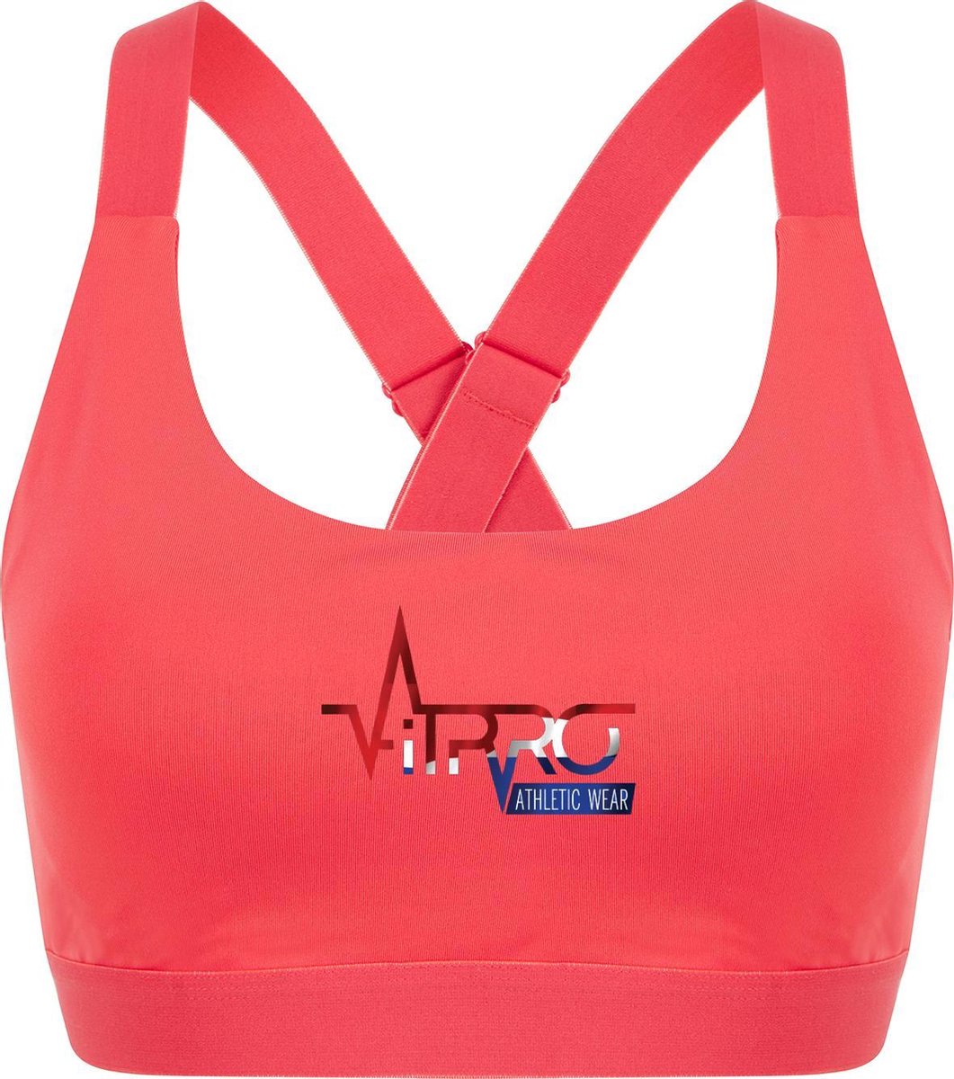 FitProWear Dames Sporttop Taurito - Koraal - Maat XXL / 2XL - Sport Beha - Sport BH - Fitness kleding - Sporthemd - Sportshirt - Fitness top - Fitness BH - Fitness Beha - Taurito - Crop Top - Naadloze sporttop