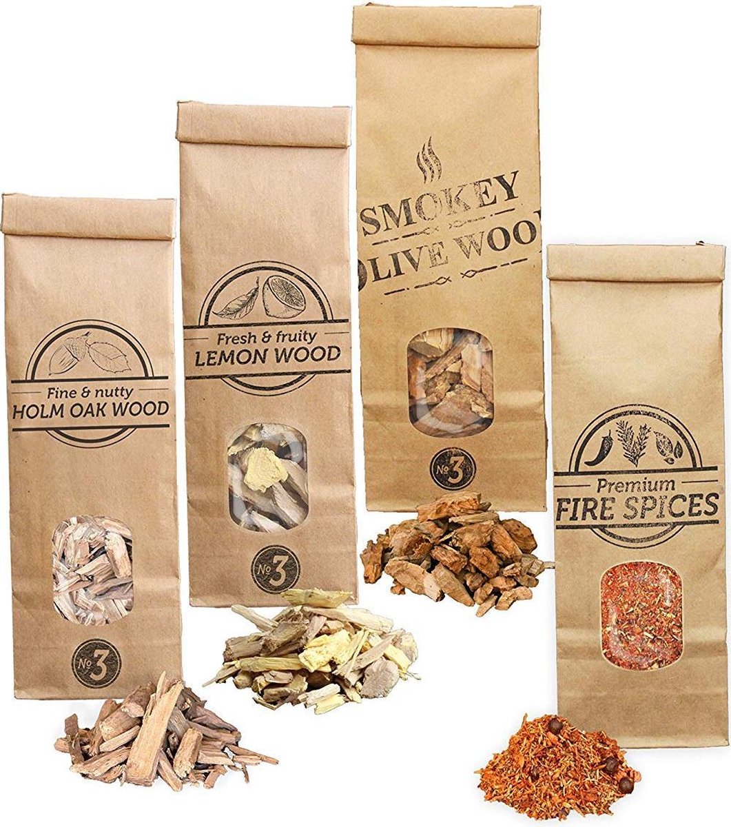Smokey Olive Wood- 3X 500ml ROOKCHIPS + 300ml Vuurkruiden