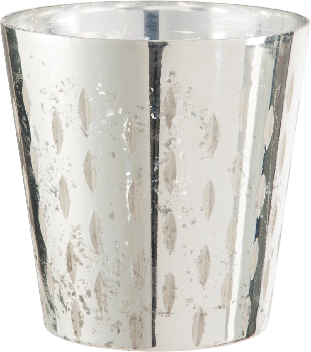 J-Line Windlicht Streep Glas Zilver Small