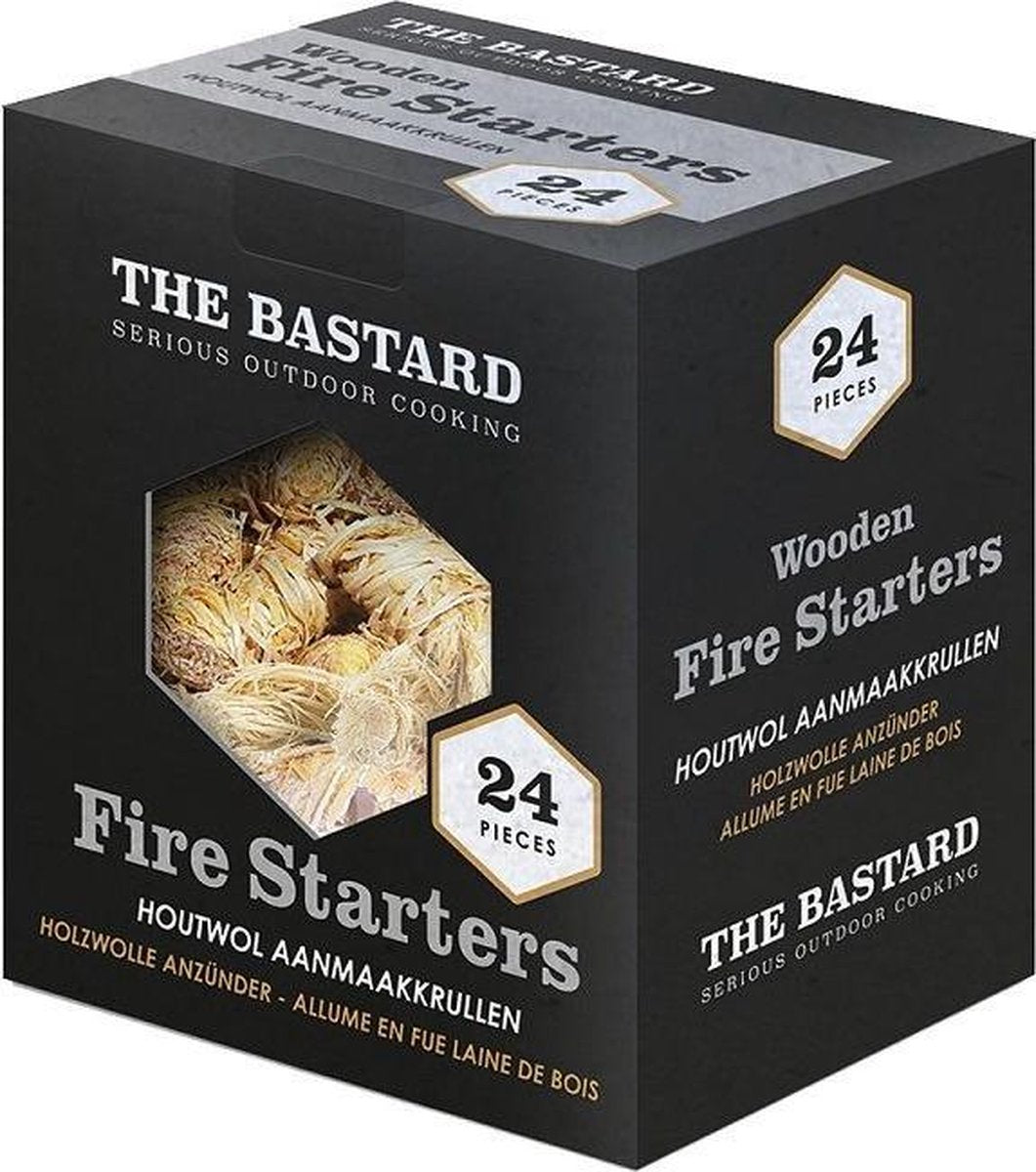 The Bastard Wooden Fire Starters - 24st 350gr - houtkrullen BBQ - houtwol aanmaakkrullen