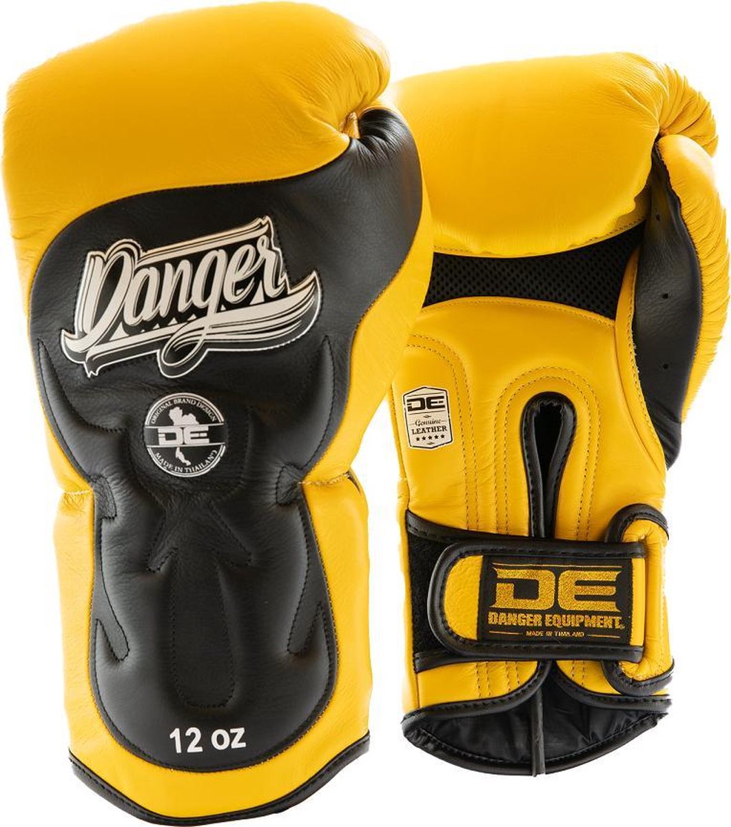 Bokshandschoen Danger Ultimate Fighter | leer | geel-zwart - Product Kleur: Geel Zwart / Product Maat: 16OZ
