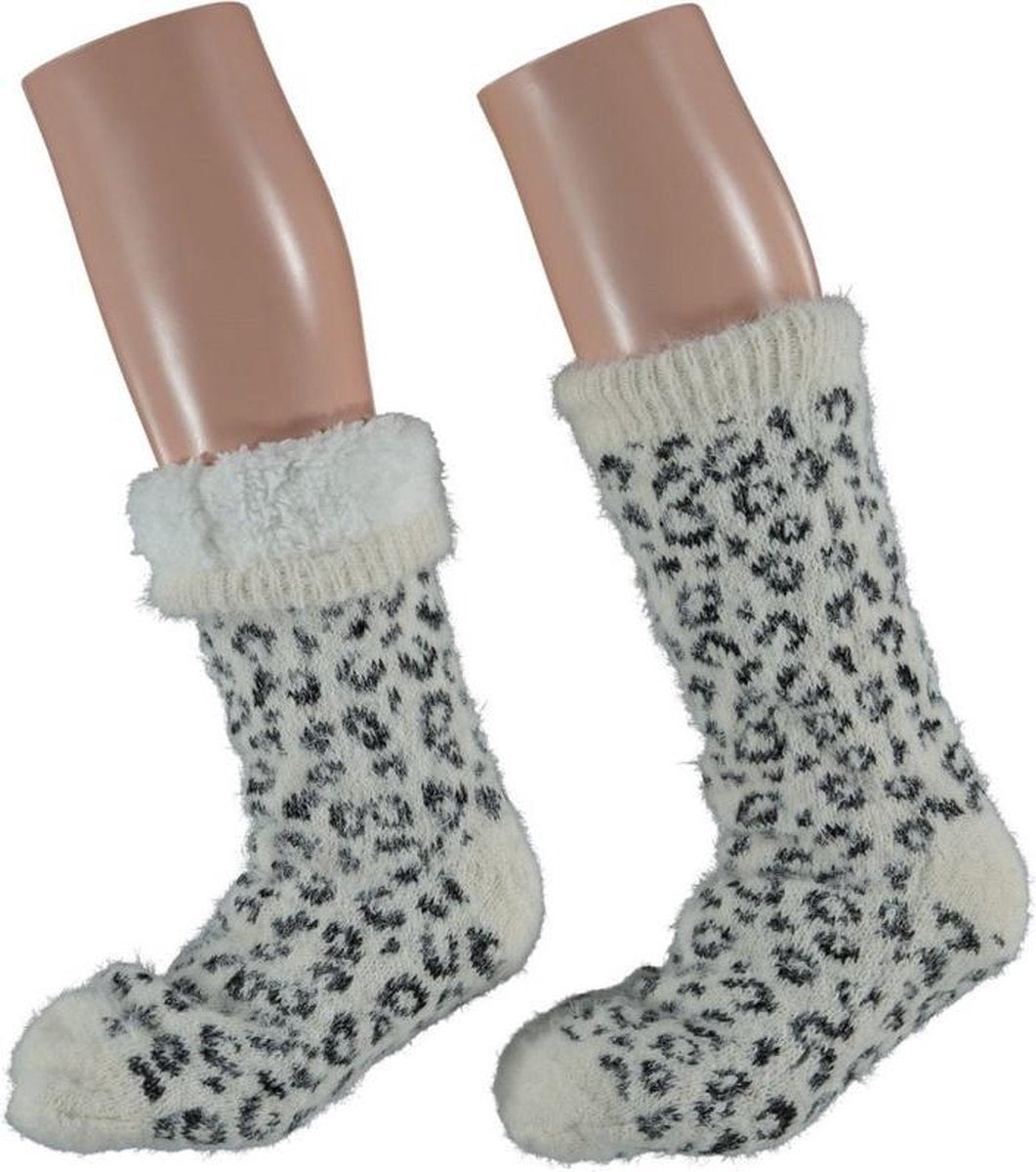 HomeSocks Antislip Leopard Gebroken wit