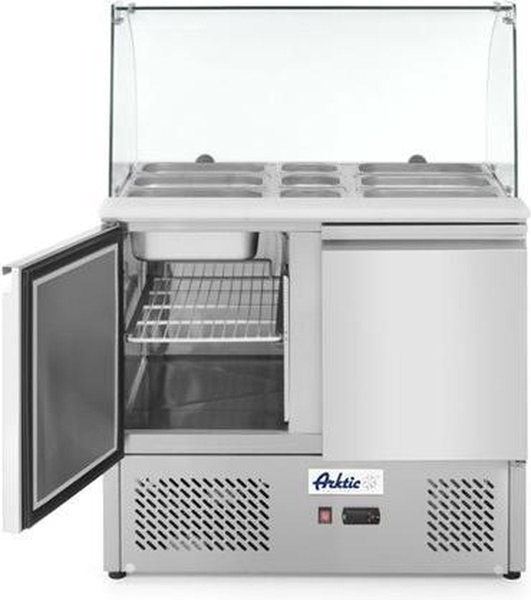 Saladette met 2 deuren en glazen vitrine 300L