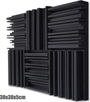 Geluidsisolatie - Noppenschuim Premium - 6 STUKS - Zwarte Wedges - Frequenties Patroon -  30cm x 30cm x 5cm - Akoestisch studioschuim - Isoleren van Geluid - Studio