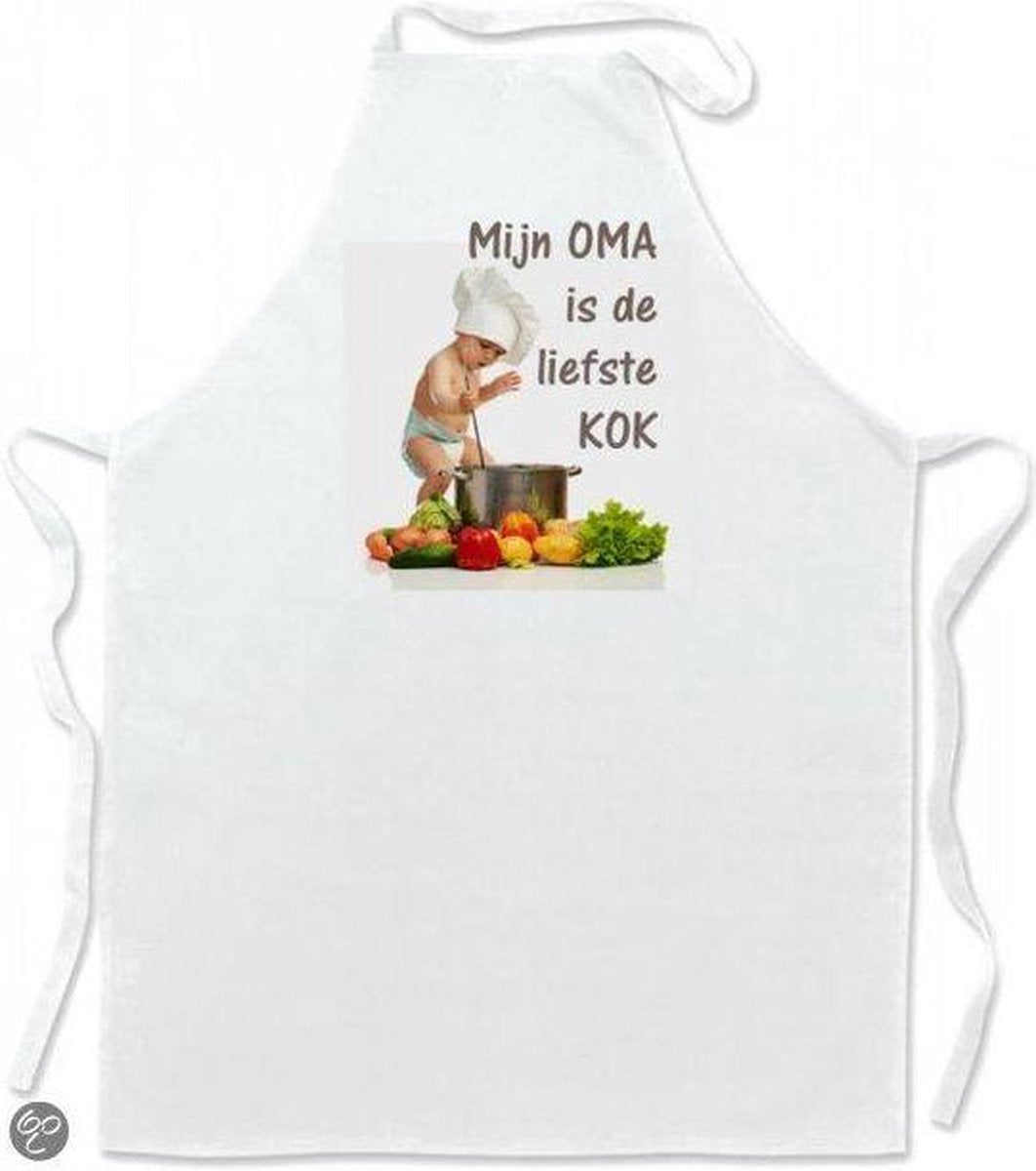 Mijncadeautje Schort Leuke keukenschort Mijn OMA is de liefste kok