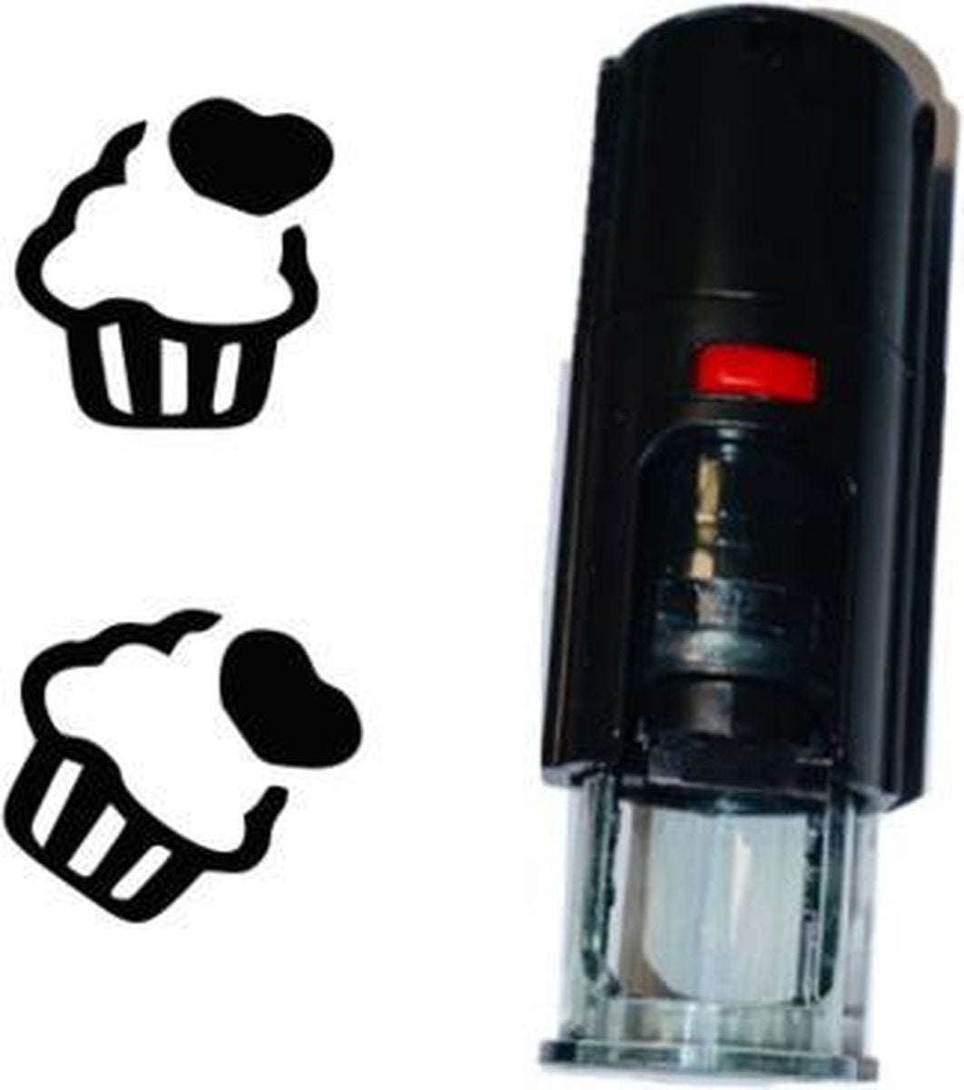 Stempel of Stempeltje van een cupcake of taartje met 10mm rond met zwarte inkt