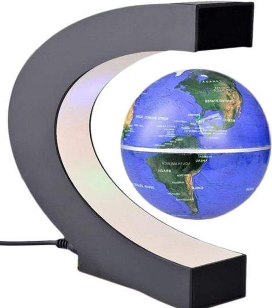 iBello Zwevende Wereldbol - met Ledverlichting - Blauw - Educatief speelgoed - Bureau accessoire