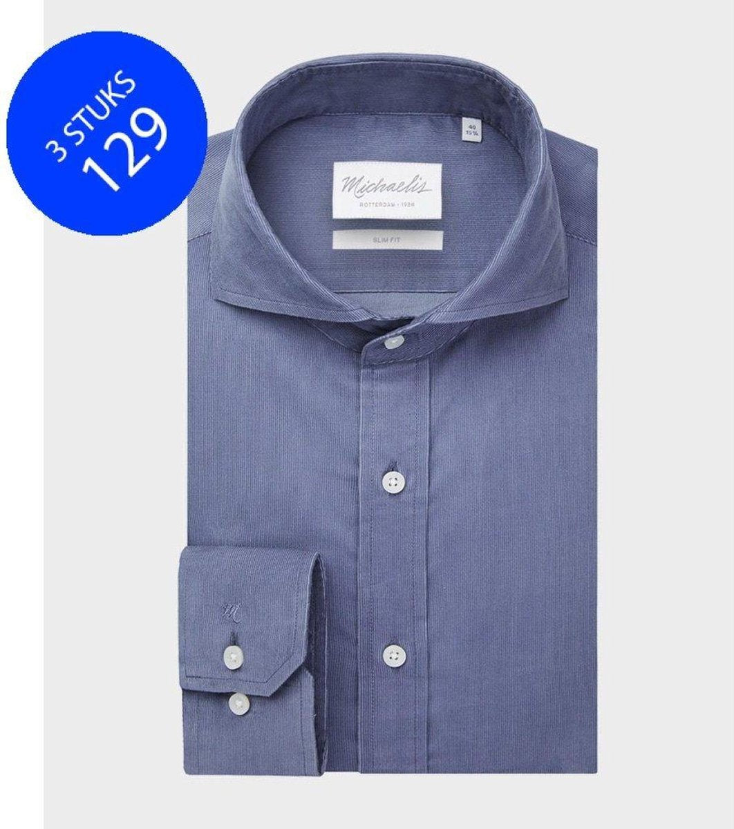 Blauw corduroy Michaelis overhemd-boordmaat: 37