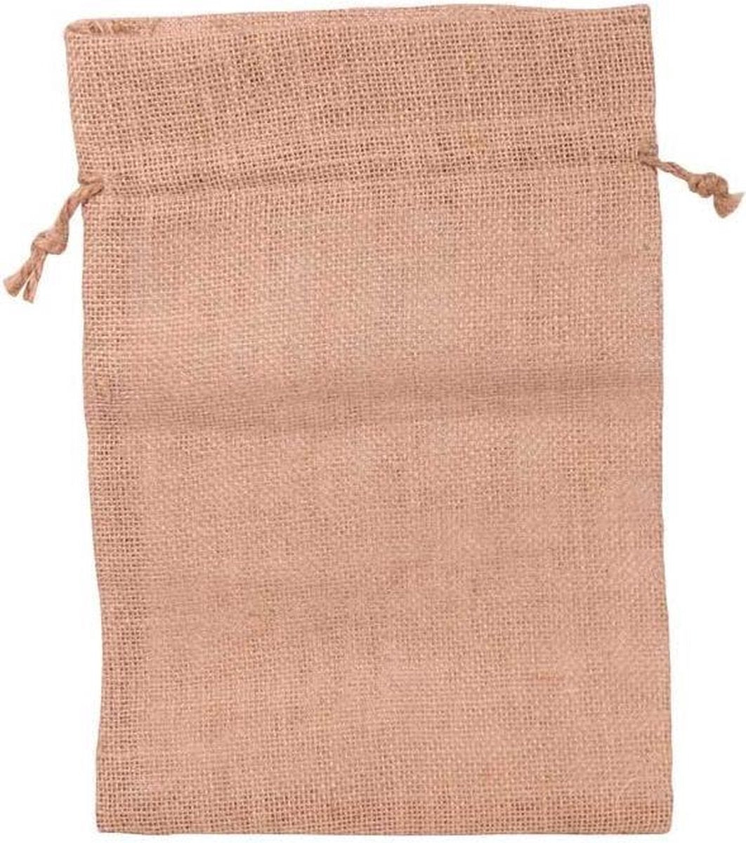 Jute Zak met treksluiting en plastic binnenzak 24x34cm