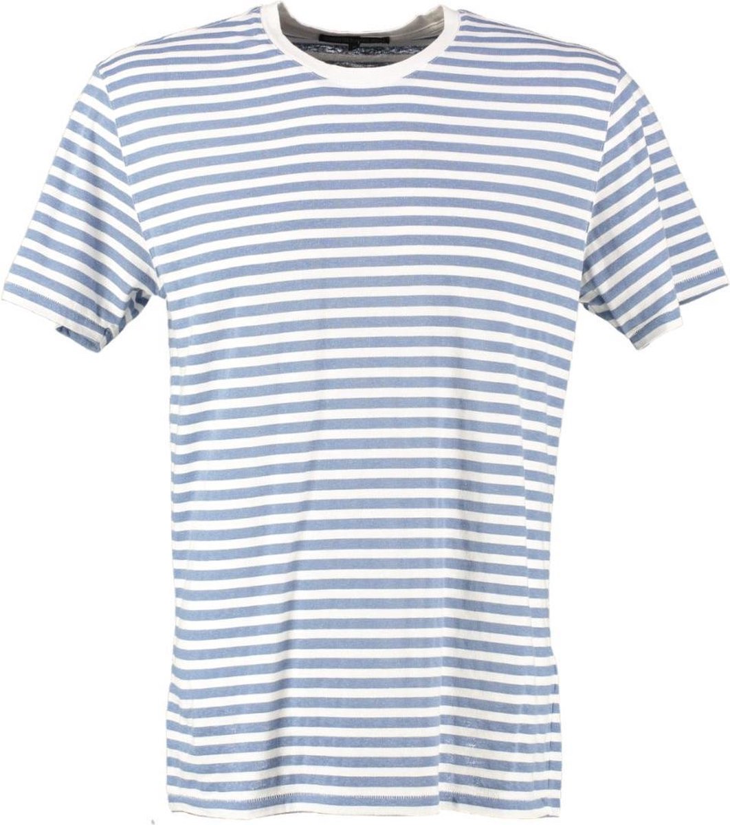 Drykorn blauw gestreept t-shirt met 10% linnen - Maat M