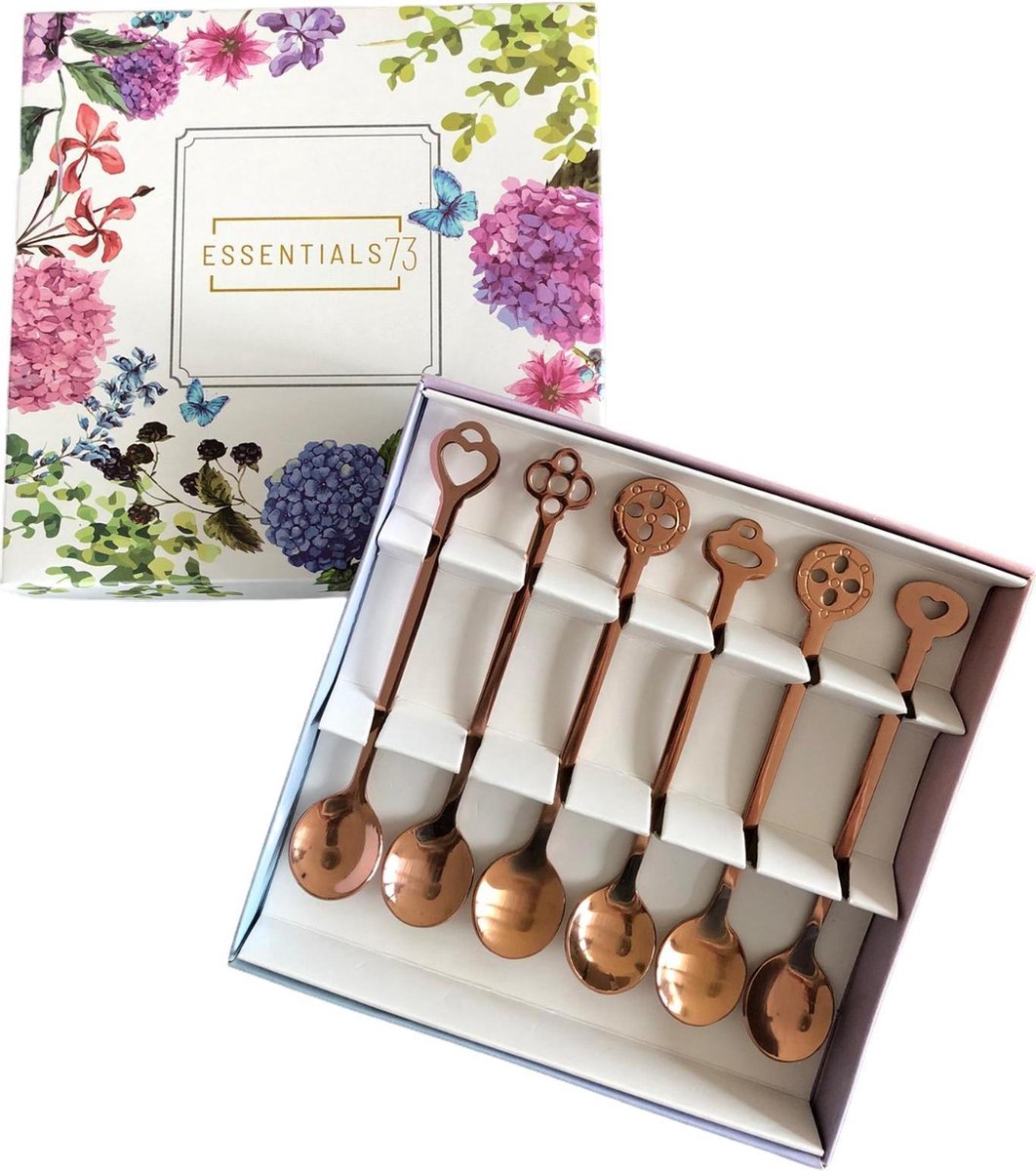 ESSENTIALS73 Luxe Theelepel - Koffielepel Set van 6 Rosègoud kleurig - Rosè Goud - Lepeltjes - Theelepeltje - Koffielepeltje - Theelepel - Lepel - Koffie - Thee - Lepeltje