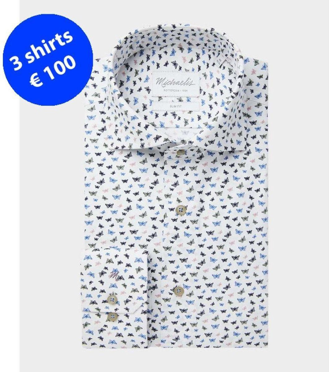 Blauw wit print Michaelis Shirt | Butterfly-boordmaat: 37