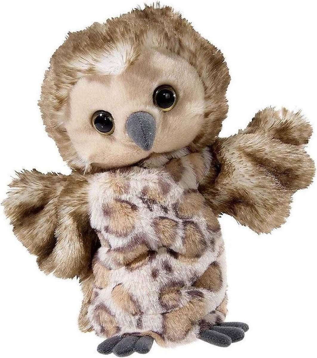 Pluche bruine uil handpop knuffel 25 cm - Uilen knuffels - Poppentheater speelgoed kinderen