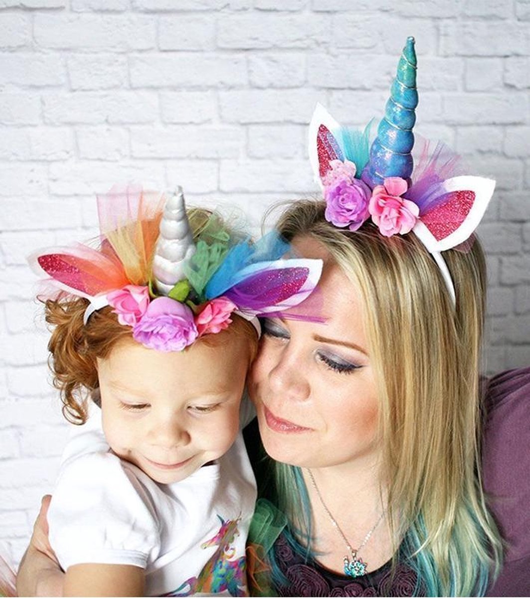 Eenhoorn haarband blauw unicorn diadeem met oortjes