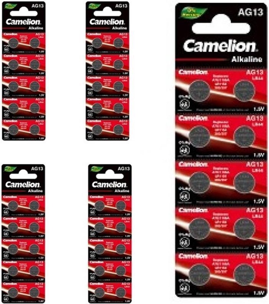 Camelion AG13/LR44/76A/V13GA/A76 1.5v Alkaline knoopcel batterij - 50 Stuks (5 Blisters a 10St)
