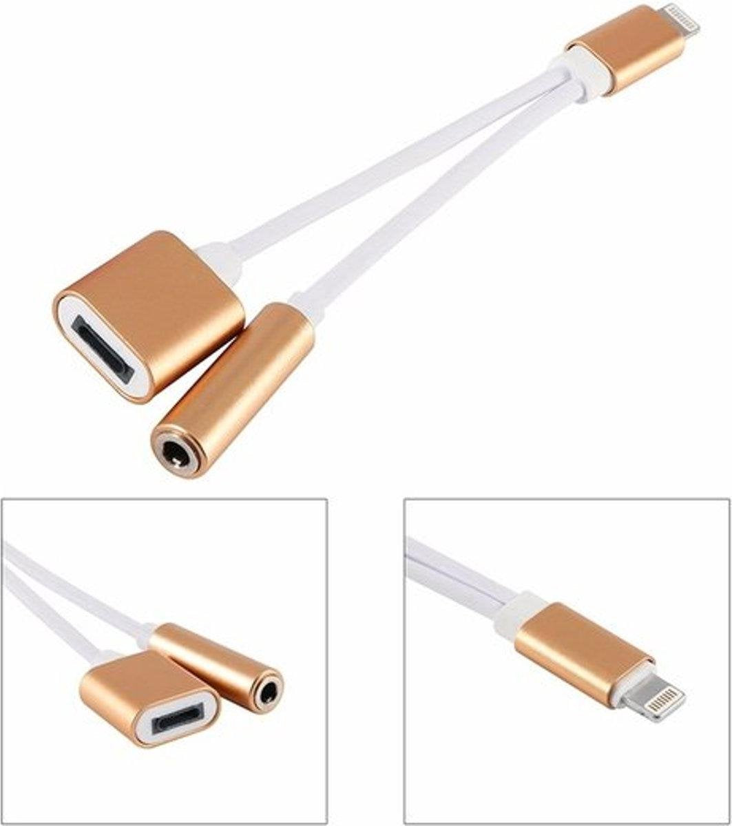 2 in 1 Lightning en 3.5 mm Audio Jack Adapter voor Apple iPhone Goud
