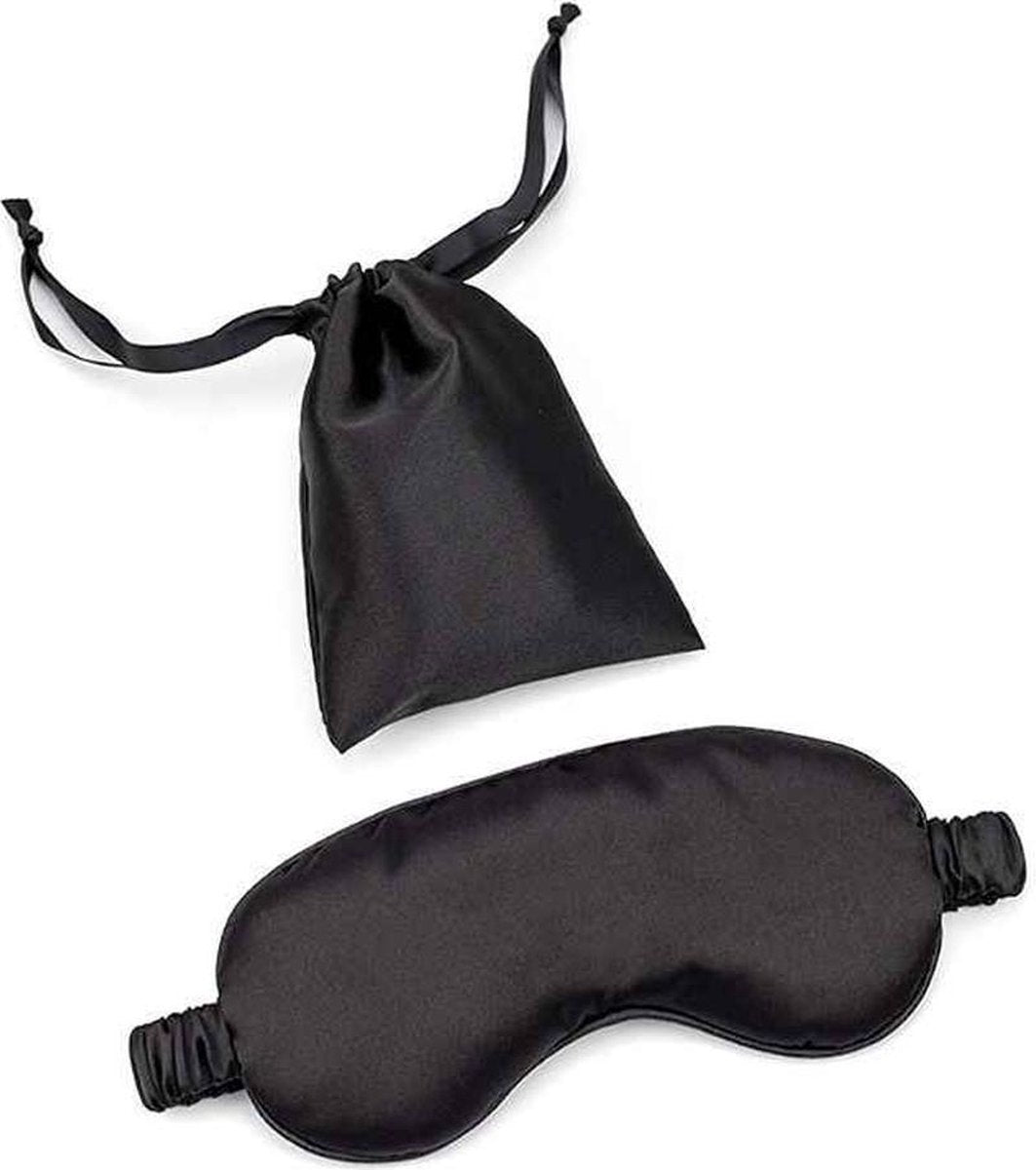 Luxe Zijden Slaapmasker met Opbergzakje - Verstelbare Oogmasker - 100% Zijde - Reismasker - Meditatie - Slaap - Reis - Ontspanning - Zwart